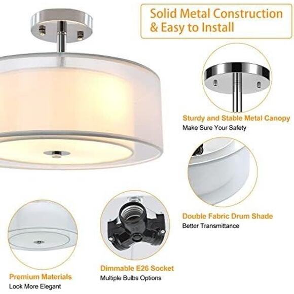 3-Light Industrial Semi Drum Flush Mount Lighting - Picture 4 of 4